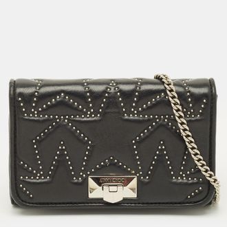 Jimmy Choo London Star Studded Helia Black Leather Shoulder Bag