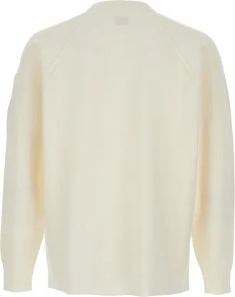 C.P. Company Mens White Crewneck Sweater With Logo Plaque Wool Tops Top