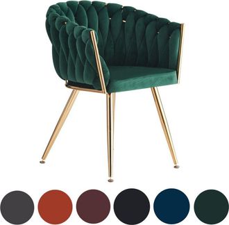 Life Interiors Single Roma Modern Velvet Dining Chair - Ergonomic Curved back with Gold Metal Frame - Armchair for Dining Room Kitchen Living Room - Green