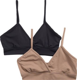 Yogalicious Set of 2 Skin Soft Smoothing Kyla Crossover Bralettes in Leafless Tree/Black at Nordstrom Rack, Size X-Large