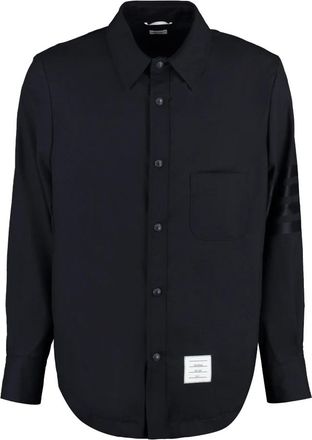 Thom Browne Wollen overshirt - Heren - Casual Overhemden - Blauw - XL - Wol - Overhemden
