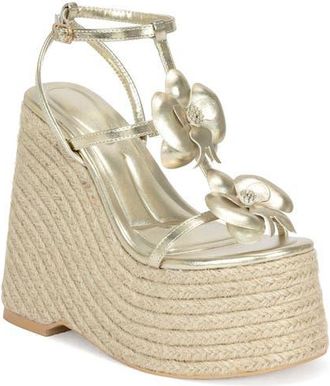 Azalea Wang Barossa Espadrille Ankle Strap Platform Wedge Sandal in Gold at Nordstrom, Size 7.5