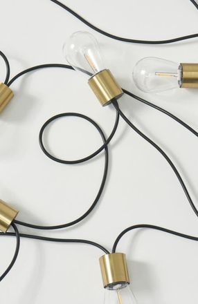 Brightech 28 ft, 12 Light Solar Powered Heavy Duty LED Outdoor String Lights, Gold Accent Brass Socket, Weatherproof Bulbs in 28 Ft 12 Bulbs | Warm