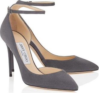 Jimmy Choo London Lucy Grey Suede Half-dOrsay Suede Pumps Size 38