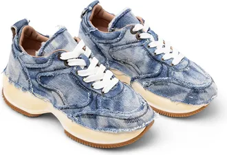 Hogan Frayed Denim Platform Sneaker - Blue