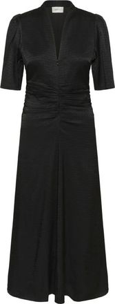 Gestuz Zwarte Jurk met Geplooid Detail aan de Voorkant - Dames - Casual kleedjes - Zwart - 2XL - Leer - Kleedjes
