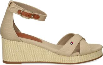 Tommy Hilfiger Canvas sandalen met gekruiste bandjes en sleehak - Beige