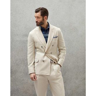 Brunello Cucinelli Mens Sand Wool Double Breasted Jacket, Size 52