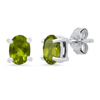 MAX + STONE Sterling Silver 5mm Gemstone Oval Stud Earrings with Push Backs