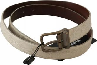 Dolce & Gabbana Mens Cream Beige Gold Buckle Waist Leather Belt Caiman