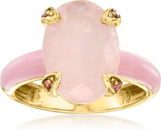 Ross-Simons Rose Quartz Ring With Rhodolite Garnet and Pastel Pink Enamel in 18kt Gold Over Sterling