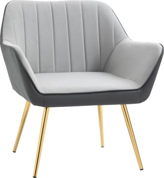 HOMCOM Accent Chairs Velvet Armchairs for Living Room and Bedroom Light Grey | TJ Hughes