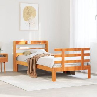 vidaXL Vidaxl - Estructura Cama Con Cabecero Madera Pino Marr&oacute;n Cera 75x190 Cm