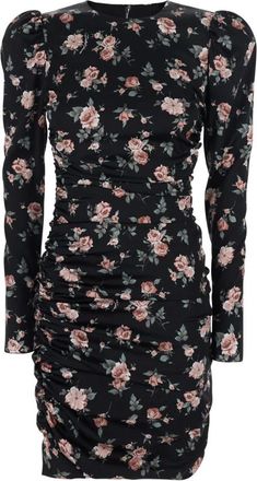 Dolce & Gabbana Vintage jurk met rozenprint en gedrapeerd effect - Dames - Korte kleedjes - Zwart - S - Kleedjes