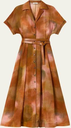 Lafayette 148 New York Notch-Lapel Belted Maxi Shirtdress