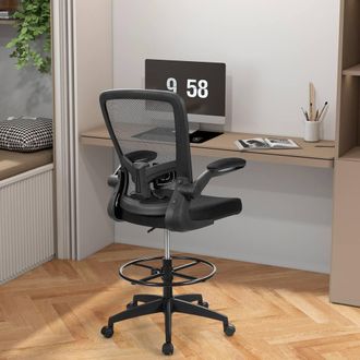 Costway Costway 2PCS Drafting Chair Height Adjustable Mesh Office Chair Lumbar Support in Black