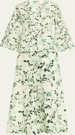 Verandah Floral Linen-Cotton Blouse