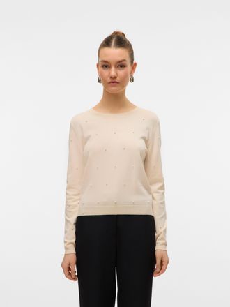 Vero Moda Rundhalspullover VERO MODA VMGLORY PEARL LS O-NECK PULLOVER BOO, Damen, Gr. XS, beige (birch), Strick, Obermaterial: 80% Viskose, 20% Nylon, unifarben