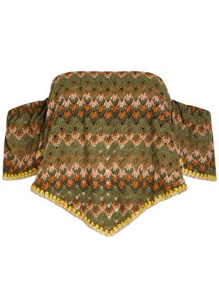 La DoubleJ LA Double J Sand Dollar Embroidered Open-knit Cotton-blend top - Green - S (UK8-10 / S)
