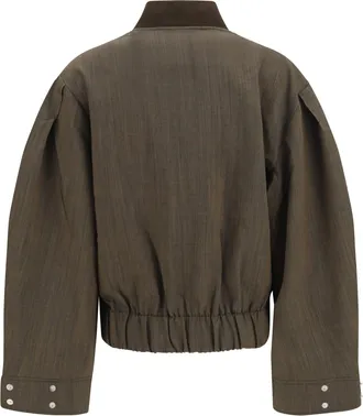 Ganni Womens Lightweight Wool Bomber Jacket Canteen Merino Ovis Aries