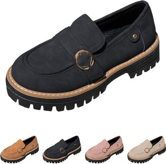 Generic Orthopedic Platform Loafers for Women Slip-On Suede Leather Moccasins with Arch Support Loafers Lightweight Round Toe Business Walking Shoes B Black