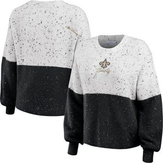 WEAR by Erin Andrews Womens WEAR by Erin Andrews White/Black New Orleans Saints Lighweight Modest Crop Color-Block Pullover Sweater at Nordstrom, Size X-Small