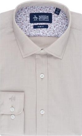 Original Penguin Big & Tall Melange Floral Trim Slim Fit Dress Shirt in Frosted Almond at Nordstrom Rack, Size 15 - 32/33