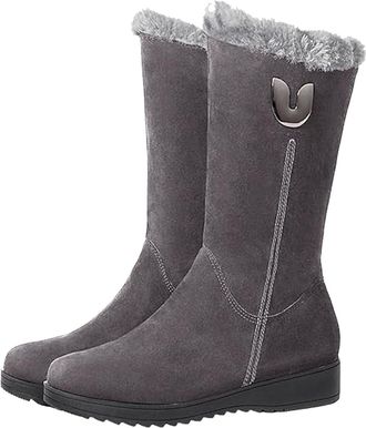 Generic Women Snow Boots, Suede Plush Lined Mid-Calf Booties, Comfortable Causal Winter Boots with Side Zipper for Winter Outdoor (Gray,6.5)