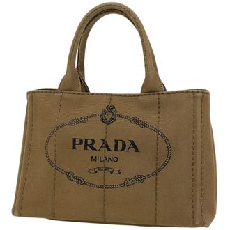 Prada Brown Canvas Shoulder Bag Tote Bag (Pre-Owned)