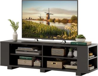 Costway Costway Mueble Para Tv De Hasta 65, Centro De Entretenimiento Multimedia De 3 Niveles Con 4 Compartimentos Abiertos, 4 Estantes Laterales, Mesa De Con