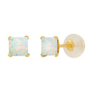 MAX + STONE 14k Yellow or White Gold 4mm Square Princess Cut Gemstone Stud Earrings