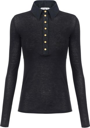 Elisabetta Franchi Gebreid poloshirt van tafzijde - Dames - Polos - Zwart - XS - Tops