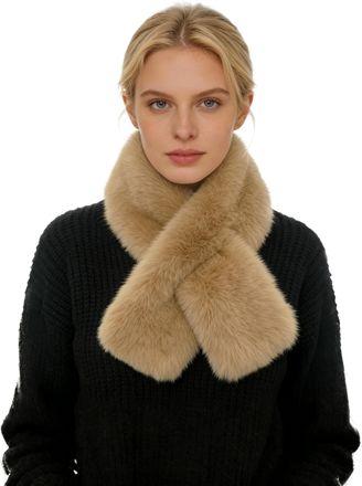 Lina & Lily Faux Fur Pull-Through Womens Winter Collar Scarf Neck Warmer Rectangle Fluffy (Khaki)