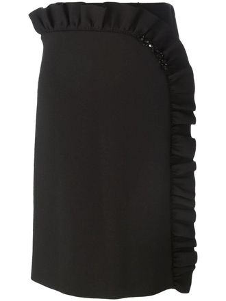 Simone Rocha frilled straight skirt - women - Polyamide/Spandex/Elastane - 10 - Black