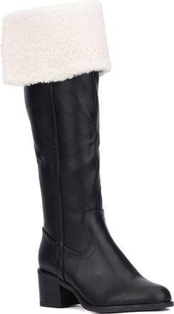 New York & Company Devi Faux Shearling Cuff Boot in Black at Nordstrom Rack, Size 6.5