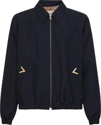 Valentino Light Jackets, male, Blue, Size: 2XL Vgold Wool Blend Blouson Jacket
