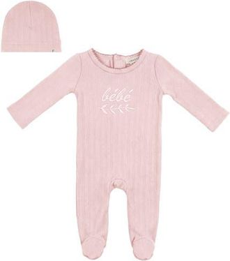 Fragile Girl Lace Rib Romper with Matching Hat in Light Blush at Nordstrom, Size 6M