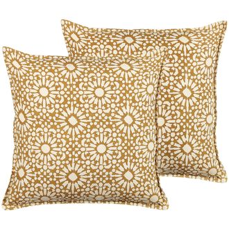 Beliani Conjunto De 2 Cojines De Algod&oacute;n Beige Arena 45 X 45 Cm Patr&oacute;n Geom&eacute;trico Ceiba