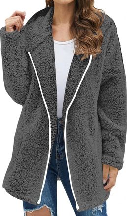 Generic Women Fleece Oversized Hoodie Ladies Autumn Jackets Coat Full Zip Cardigan Wearable Sweatshirt Hoodie Winter Warm Fleece Lined Hooded Coat Fuzzy Fall 