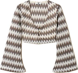 Twin-Set Top met klokmouwen en chevron streep - Wit