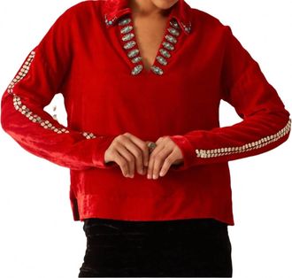 Alix of Bohemia Dylan Ruby Velvet Tunic Top In Ruby Red