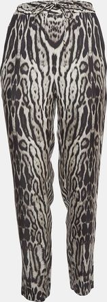 Roberto Cavalli Black Leopard Print Silk Drawstring Waist Trousers