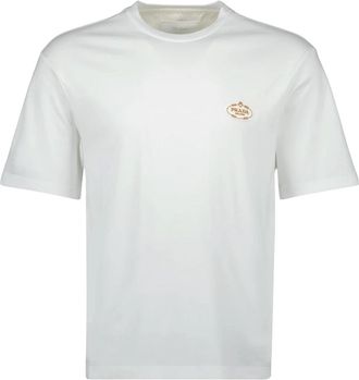Prada Logo T-shirt - Heren - T-shirts - Wit - L - Katoen - Tops