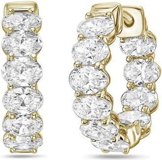 Diana M. Jewels 14kt 3cts Lab Grown Oval Diamond Huggie Hoops, oval cut, DEF color, VVS-VS clarity, excellent cut Round huggie.75