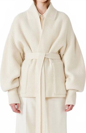 SA SU PHI Gemma English Ribbed Cardigan Jacket In Ivory
