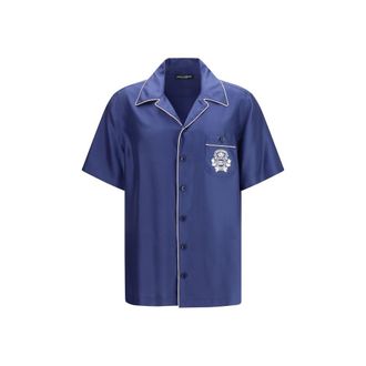 Dolce & Gabbana Blue Silk Shortsleeve Mens Shirt