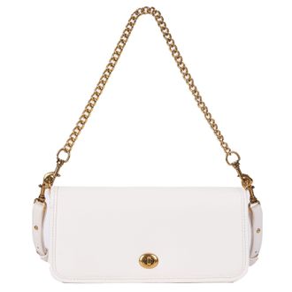 Generic Luxury PU Leather Flap Shoulder Bag for Women Hardware Chain Clutch Purse(White) (White)