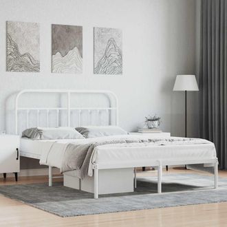 vidaXL Estructura Cama Sin Colch&oacute;n Con Cabecero Metal Blanco 135x190cm Vidaxl