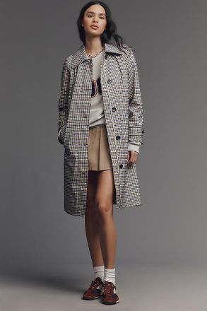 Avec Les Filles Long Gingham Trench Coat Jacket