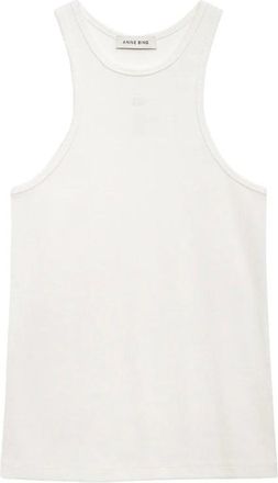 Anine Bing Sleeveless Tops, female, White, Size: M Ribbed Round-Neck Logo Embroidered Top